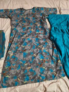 Beautiful Floral Print Kurta with Teal Pants
