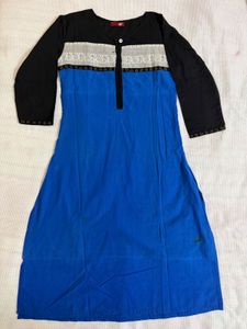 Blue & Black Kurta with Lace Detail