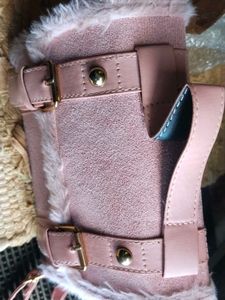 Pink Faux Suede Boots with Fur Trim