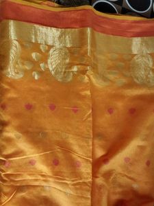 Vibrant Orange Cotton Saree with Blouse