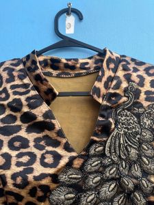 Leopard Print Peacock Embellished Y2k Top