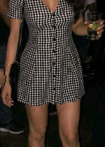 Gingham Check Button-Up Mini Dress
