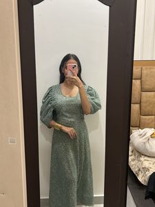 Elegant Green Puff Sleeve Maxi Dress
