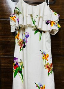 Floral Print Cold Shoulder Ruffle Dress
