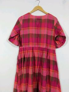 Terquois Multicolour Checks Printed Collar Neck Umbrella Kurti (Women)