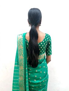 Emerald Green Silk Saree with Gold Border