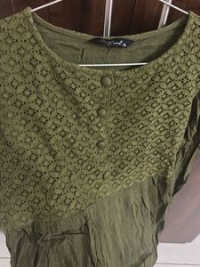 Olive Green Lace Yoke Top
