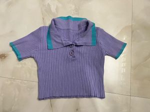 Cute Purple Collared Knit Top