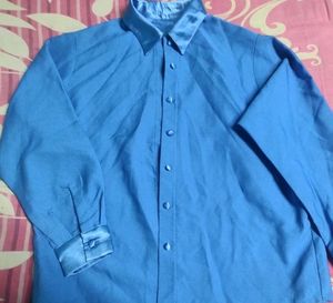Fancy Blue Satin Button-Up Shirt