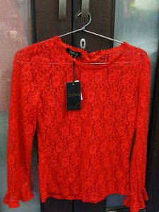Red Lace Top With Sparkles - Size XL