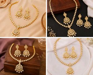 Gold Plated CZ Stone Necklace Set with Earrings &amp;
