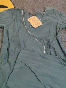 Elegant Teal Wrap Kurta with Tassel Detail