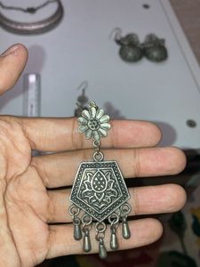 Silver Oxidised Indo Western Dangling Earrings