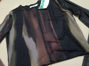 Y2k Abstract Print Bell Sleeves Mesh Top