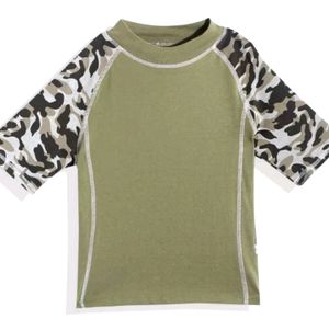 Girls Olive Green And Brown Solid Cotton Tshirt