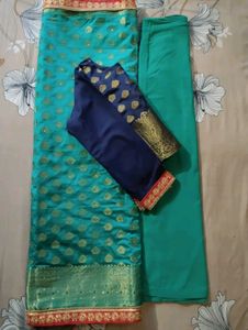 Banarsi Silk Saree In Sea Green Colour