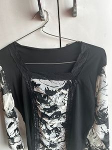 Black Top With Net Design Full Sleeves Net