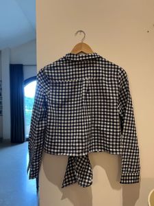Black &amp; White Gingham Tie Shirt Short