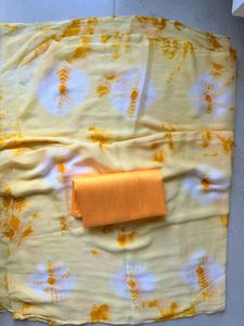 Unused Yellow Tie-Dye Chiffon Saree