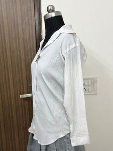 White Textured Button-Up Shirt