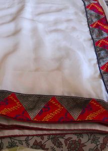 Elegant White Saree with Colorful Border