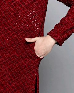❣️✨ Luxury Men's Red Sequined Kurta