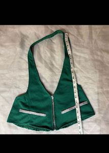 Green Halter Zip Crop Top