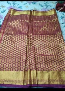 Elegant Maroon &amp; Gold Pattu Sari