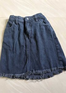 Classic Denim Mini Skirt with Fringes