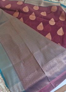 Elegant Deep Wine &amp; Teal Blue Silk-Blend saree