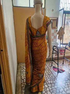 Mustard Yellow Festive Saree with Stitched Blouse