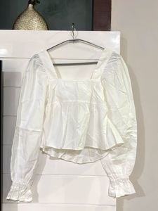 Chic White Square Neck Peplum Top