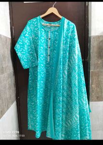 Teal &amp; White Printed Kurta
