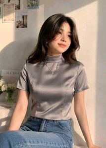 New with tag Elegant Satin Mock Neck Top