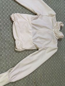 White Ruched Long Sleeve Top