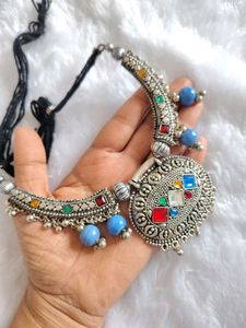 Boho Oxidized Silver Tribal Necklace