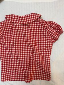 Red Gingham Puff Sleeve Blouse
