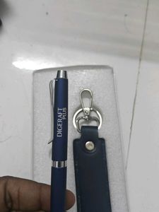 Blue Pen and Keychain Set