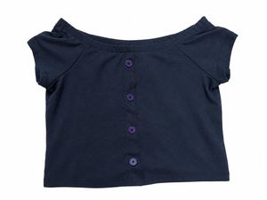 Navy Blue Button-Up Cropped Top