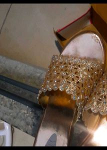 Rose Gold Embellished Slip-On Sandals