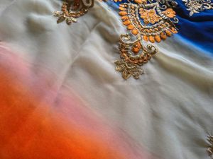 Embroidered Orange &amp; Blue Saree