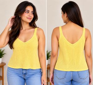 Yellow Knit V-Neck Sleeveless Top