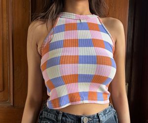 Colorful Checkerboard Halter Top