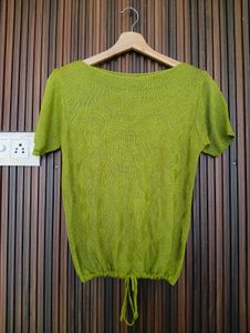 Lime Green Knit Top with Drawstring