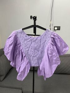 Lavender Eyelet Flutter Sleeve Top