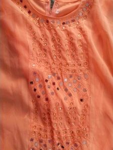 Elegant Peach Kurta with White Pants Set