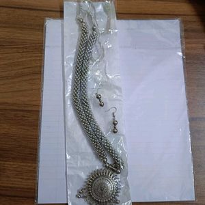Oxidized Silver Sun Pendant Necklace Set