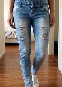 Light Wash Distressed Jeans with Unique Waistband
