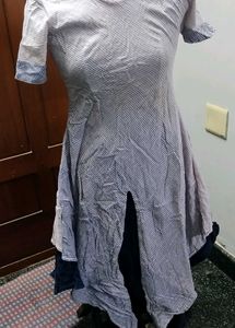 Striped A-line Kurta with Front Slit
