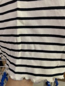 Striped Lettuce Hem Crop Top
